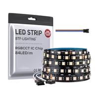 BTF-LIGHTING WS2805 RGBCCT IC 5M 84LEDs/M DC24V Dual Signal LED Strip | 5050SMD Addressable LED Tape Flexible Chasing Dream color Black PCB IP30 for DIY Decoration(No controller Power Supply)