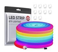 BTF-LIGHTING WS2811 Addressable RGB Neon LED Strip 360° Degree | Round Reticulate Pattern LED Neon Rope 5M 50LEDs/M DC5V IP67 Nylon Flexible Dream Colours Chasing Effect for Home Decoration