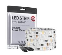 BTF-LIGHTING WS2811 RGB Addressable Dream Color LED Strip 5m 60LEDs/m | 20Pixels/m 300LEDs 100pixels IP30 Non-Waterproof White PCB Flexible DC12V Chasing Effect for Bedroom Desk Home Decoration