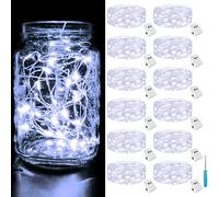 btfarm 12 Pack-3 Modes Fairy Lights Battery Operated, 2M 20LED Small String Lights Battery Powered IP65 Waterproof Silver Wire Mini Fairy Lights Indoor Outdoor for Jars, Christmas, Party, Cool White
