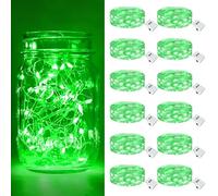 btfarm 12 Pack 3 Modes LED Fairy Lights Battery Operated, 2M 20LED Mini String Lights Battery Powered IP65 Waterproof Silver Wire Small Fairy Light for Indoor Outdoor Christmas, Party, Bedroom, Green
