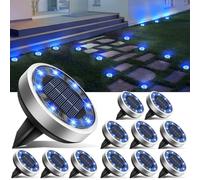 btfarm 16 Pack Solar Ground Lights Outdoor, 8 LED Solar Disc Lights IP65 Waterproof Flat Solar Lights, Pathway Lights Solar Powered for Garden Lawn Patio Yard Path Landscape, Cool White, Blue