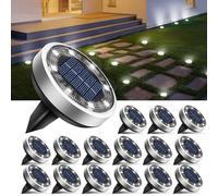 btfarm 16 Pack Solar Lights Outdoor, 8 LED Solar Ground Lights IP65 Waterproof Flat Solar Disc Light, Pathway Lights for Garden Lawn Patio Yard Path Landscape, Cool White