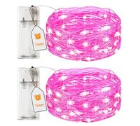 btfarm 2 Pack Fairy Lights Battery Operated with Timer, 2M 20LED Mini Sliver Wire String Lights Waterproof, Small Battery Powered Christmas Lights for Indoor Bedroom Party Jar, Pink