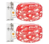 btfarm 2 Pack Fairy Lights Battery Operated with Timer, 2M 20LED Small Sliver Wire String Lights Waterproof, Mini Battery Powered Christmas Lights for Indoor Party Wedding Valentine's Day, Red