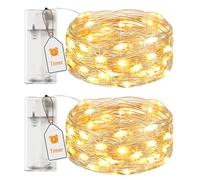 btfarm 2 Pack Fairy Lights Battery Operated with Timer, 2M 20LED Small Sliver Wire String Lights Waterproof, Micro Battery Powered Christmas Lights for Indoor Bedroom Party Wedding, Warm White