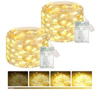 btfarm 2 Pack Fairy Lights Battery Operated with Timer Dimmable, 8 Modes String Lights USB Powered, 5 M 50 LED Christmas Small Lights Waterproof for Xmas Tree Indoor Outdoor Bedroom Decor, Warm White