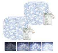 btfarm 2 Pack Fairy Lights Battery Operated with Timer Dimmable, 8 Modes String Lights USB Powered, 5 M 50 LED Christmas Wire Lights Waterproof for Xmas Tree Indoor Outdoor Bedroom Decor, Cool White