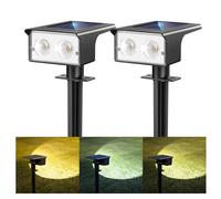 btfarm 2 Pack Solar Lights Outdoor Garden, 3000K/4500K/6000K Solar Spot Lights 3 Modes IP65 Waterproof Garden Spotlights Solar Powered, Auto ON/Off for Yard Driveway Pathway Landscape Lawn