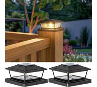 btfarm 2 Pack Solar Post Lights Outdoor Garden, 2 Modes Solar Fence Post Cap Lamp Waterproof, Square Post Lights Solar Powered Fits 4x4 5x5 6x6 Wooden Vinyl Patio Deck Stair Yard Decor, Warm White
