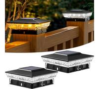 btfarm 2 Pack Solar Post Lights with 16 LED, 2 Modes Fence Post Lights Solar Powered Waterproof, 4x4 Inch Post Cap Lamp Lighting Fits Vinyl Wooden Post for Outdoor Patio Garden Yard, Warm/Cool White