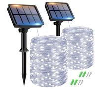 btfarm 2 Pack Solar String Lights Outdoor Garden Waterproof, 15M/50FT 150 LED Solar Powered Fairy Lights, 8 Modes Copper Wire Lights for Patio Yard Party Christmas Decorations, Cool White