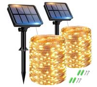 btfarm 2 Pack Solar String Lights Outdoor Garden Waterproof, 15M/50FT 150 LED Solar Powered Fairy Lights, 8 Modes Copper Wire Lights for Patio Yard Party Christmas Decorations, Warm White