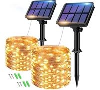 btfarm 2 Pack Solar String Lights Outdoor Garden Waterproof, Total 16M/53FT 160 LED Solar Powered Fairy Lights, 8 Modes Copper Wire Lights for Patio Yard Party Christmas