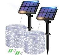 btfarm 2 Pack Solar String Lights Outdoor Garden Waterproof, Total 16M/53FT 160 LED Solar Powered Fairy Lights, 8 Modes Copper Wire Light for Patio Yard Christmas Party, Cool White