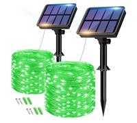 btfarm 2 Pack Solar String Lights Outdoor Garden Waterproof, Total 16M/53FT 160 LED Solar Powered Fairy Lights, 8 Modes Copper Wire Lights for Patio Yard Party Christmas, Green