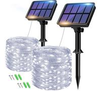 btfarm 2 Pack Solar String Lights Outdoor Garden Waterproof, Total 16M/53FT 160 LED Solar Powered Fairy Lights, 8 Modes Copper Wire Solar Lights for Patio Yard Party Christmas Cool White