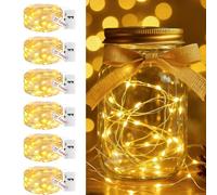 btfarm 3 Modes Fairy Lights Battery Operated with Timer, 6 Pack 2M 20 LED String Light Battery Powered, Waterproof Silver Wire Small Lights Indoor Outdoor Decor for Christmas Jars Bedroom, Warm White