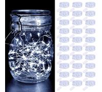 btfarm 30 Pack Fairy Lights Battery Operated, 2M/7FT 20LEDs Small String Lights Waterproof, Cool White Mini Silver Wire Indoor Outdoor Light for Jars Bedroom Christmas Wedding Party Bottle Decor