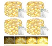 btfarm 4 Pack Fairy Lights Battery Operated with Timer Dimmable, 8 Modes String Lights USB Powered, 5 M 50 LED Christmas Wire Lights Waterproof for Xmas Tree Indoor Outdoor Bedroom Decor, Warm White