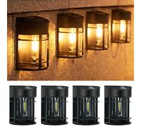 btfarm 【4 Pack】 Solar Fence Lights Outdoor Garden, Waterproof Retro LED Wall Lights for Patio Decking Gate Yard Decoration (Warm White)