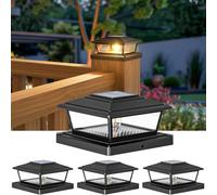 btfarm 4 Pack Solar Post Lights Outdoor Garden, 2 Modes Solar Fence Post Cap Lamp Waterproof, Square Post Lights Solar Powered Fit 4x4 5x5 6x6 Wooden Vinyl in Patio Deck Stair Yard Decor - Warm White