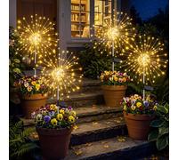btfarm 4Pack Solar Lights Outdoor Garden,Firework Lights 8 Modes,Warm White | 120 LED Starburst Light, Pathway Decorative, Solar Powered, Waterproof, for Lawn Yard Patio Party Landscape Wedding Decor