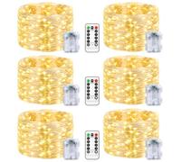 btfarm 6 Pack Fairy Lights Battery Operated with Remote Timer, 10M 100LED | String Christmas Light Indoor Outdoor, Waterproof, 8 Modes Silver Wire Twinkle Light for Bedroom Tree Xmas Decor, Warm White