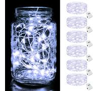 btfarm 6 Pack LED Fairy Lights Battery Operated, 2M 20LED Small String Lights, Waterproof Mini Silver Wire Bedroom Twinkle Light Indoor Outdoor for Jars, Christmas, Wedding - Cool White