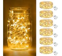 btfarm 6 Pack LED Fairy Lights Battery Operated, 2M/7FT 20LED Mini String Lights, IP65 Waterproof Silver Wire Small Bottle Light Indoor Outdoor for Jars, Christmas, Wedding, Party - Warm White