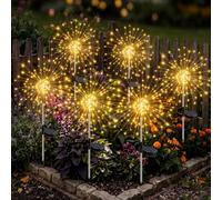 btfarm 6 Pack Solar Lights Outdoor Garden, 120 LED Solar Firework Lights 8 Modes, Starburst Decorative Light Powered Waterproof for Yard Lawn Patio Party Pathway Landscape Wedding Decor, Warm White