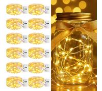 btfarm Fairy Lights Battery Operated with Timer, 12 Pack 2M 20 LED String Light Battery Powered, 3 Modes Waterproof Silver Wire Small Lights Indoor Outdoor Decor for Jars Bottle Christmas, Warm White