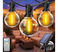 btfarm Solar Festoon Lights Outdoor with Remote, 10M/32.8FT Garden String Light USB & Solar Powered 14+1 LED G40 Shatterproof Bulb,Waterproof Dimmable Hanging Lighting for Outside Gazebo Fence Wedding