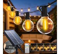 btfarm Solar Festoon Lights Outdoor with Remote, 20M Garden String Lights | 25+2 LED G40 Bulb, USB & Solar Powered, Waterproof Dimmable Shatterproof Hanging Lighting for Outside Gazebo Fence Wedding