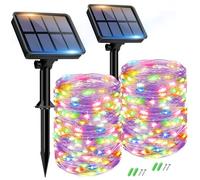 btfarm Solar String Lights Outdoor Garden 2Pack, 15+2M/56FT Outdoor Solar String Lights 8 Modes Fairy Lights Solar Powered, Copper Wire Solar Lights for Garden, Yard, Christmas, Multi-Colored