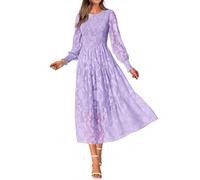 BTFBM Casual Women's 2025 Fall Dresses Elegant Wedding Guest Dress Long Sleeve Floral Midi Dress Flowy Bohemian Long Dress, Light Purple, L