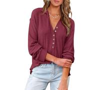 BTFBM Women Casual Button Down Fall Blouses 2025 Long Sleeve Solid Business Work Tops Cute Relaxed Fit Shirts, Solid Wine Red, XL