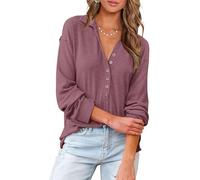 BTFBM Women Casual Button Down Fall Blouses 2025 Long Sleeve Solid Business Work Tops Cute Relaxed Fit Shirts, Solid Taro, XL