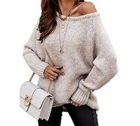 BTFBM Women Casual Long Sleeve Fall Sweaters Crew Neck Solid Color Soft Ribbed Knitted Oversized Pullover Loose Fit Jumper, Solid Apricot, XL