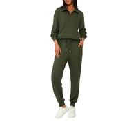 BTFBM Women's 2 Piece Tracksuit Fall Outfits 2023 Long Sleeve Half Zip Sweatshirt Sweatpants Lounge Set Sweatsuits, Solid Army Green, Small
