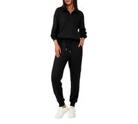 BTFBM Women's 2 Piece Tracksuit Fall Outfits 2023 Long Sleeve Half Zip Sweatshirt Sweatpants Lounge Set Sweatsuits, Solid Black, Large