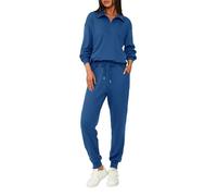 BTFBM Women's 2 Piece Tracksuit Fall Outfits 2023 Long Sleeve Half Zip Sweatshirt Sweatpants Lounge Set Sweatsuits, Solid Dark Blue, Large