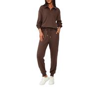 BTFBM Women's 2 Piece Tracksuit Fall Outfits 2024 Long Sleeve Half Zip Sweatshirt Sweatpants Lounge Set Sweatsuits, Solid Coffee, Medium