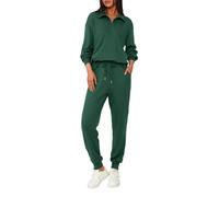 BTFBM Women's 2 Piece Tracksuit Spring Outfits 2026 Long Sleeve Half Zip Sweatshirt Sweatpants Lounge Set Sweatsuits, Solid Dark Green, XX-Large