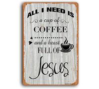 BTFLFDR Metal Sign for Rustic Home Kitchen Decor, All I Need a Cup of Coffee and Jesus Sign, 8"x12" Decorations Quotes Kitchen