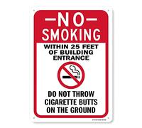 BTFLFDR No Smoking Within 25 Feet Of Building Entrance Sign, 8"x12" Aluminum Do Not Throw Away Cigarette Butts on the Ground Sign