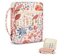 BTFLKNS Bible Cover for Women Floral Printing, 600D Durable Canvas Bible Carrying Case with Handle & Zippered Pocket, Large Capacity Bible Study Organizer, Christian Religious Gift for Women Girls