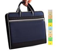 BTFLKNS Canvas Accordion File Organizer, Waterproof Expanding Files Organizer with Color Labels, 13 Pockets, A4/Letter Size, Blue