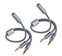BTFO 2pcs 2-in-1 Headphone & Microphone Splitter Cable, 3.5mm/0.14in Female to Dual 3.5mm/0.14in Male Audio Adapter Y-Splitter for Gaming Headset PC Laptop Computer Speaker (Gray)