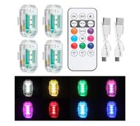 BTFO 4pcs Led Anti Collision Strobe Lights, 8 Colors High Brightness Emergency Warning Lights with Remote Control Rechargeable Waterproof Wireless Led Kit for Car Motorcycle Bicycle Drone Vehicle